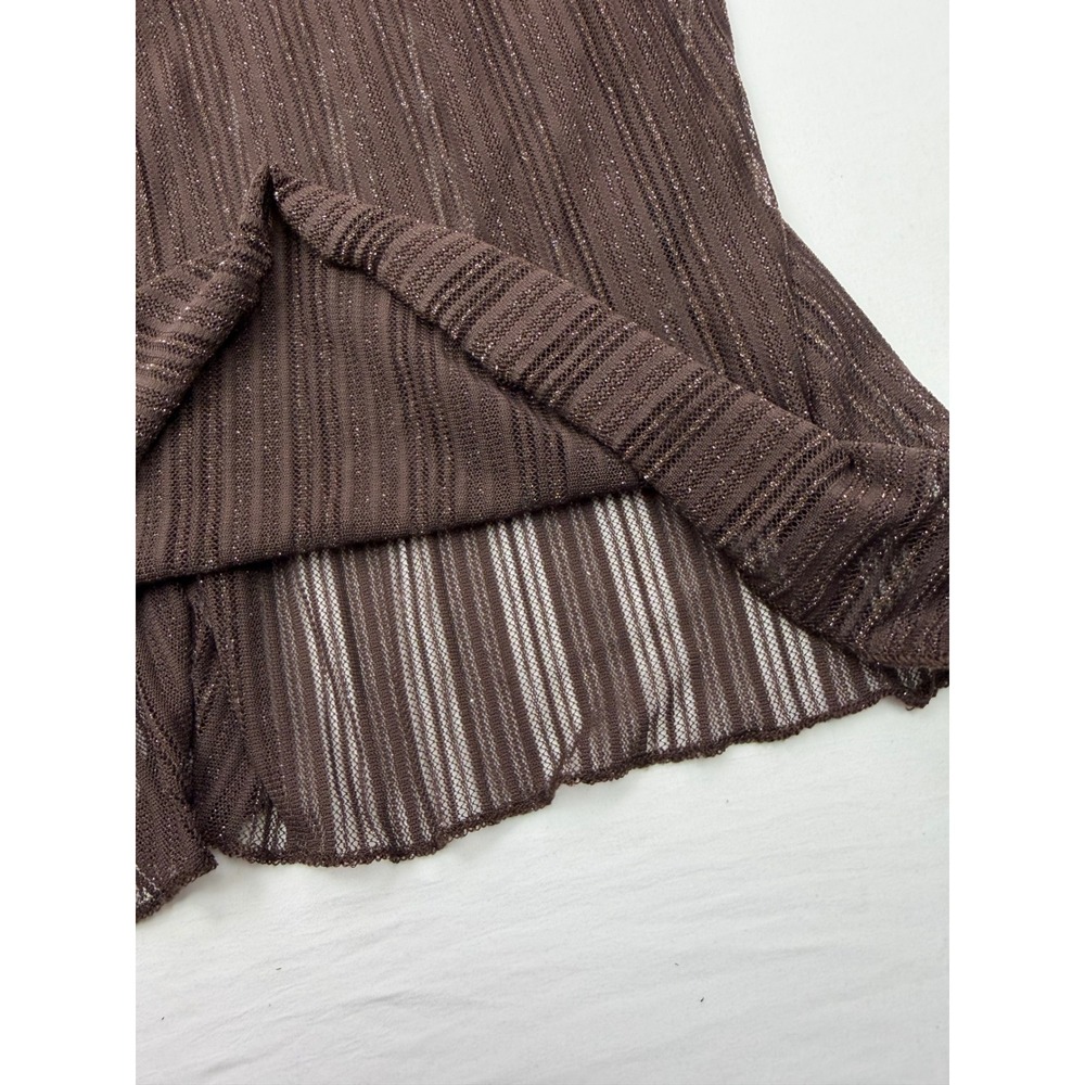Womens Brown Pleated Cowl Neck Sheer Metallic Shimmer Blouse Top - Picture 9 of 9
